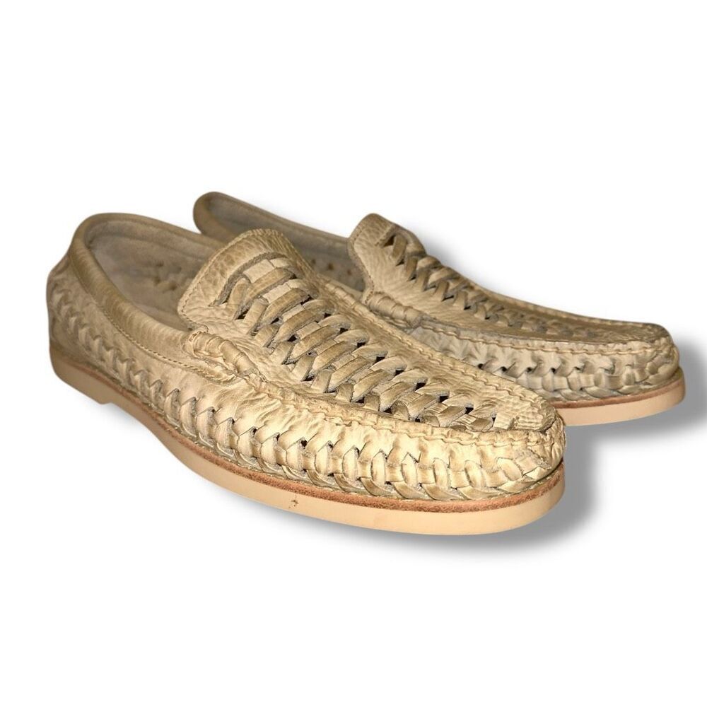New Sperry Top Sider Distressed Off-White Woven Loafers Sz 8.5